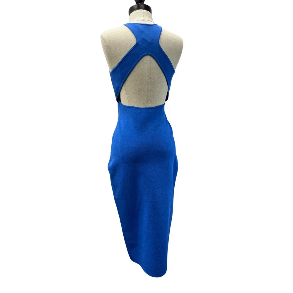 A.L.C. Delfine Midi Dress Women Small Blue Excellent Open Back Cutout‎ Knit